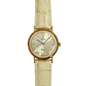Vicence 14k Gold Ladies Vintage 1990's Watch Beige Genuine Leather